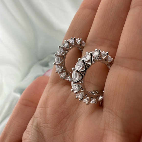 Anthropologie wedding earrings Zircon diamond unique Silver Hoop Earrings - Picture 7 of 9